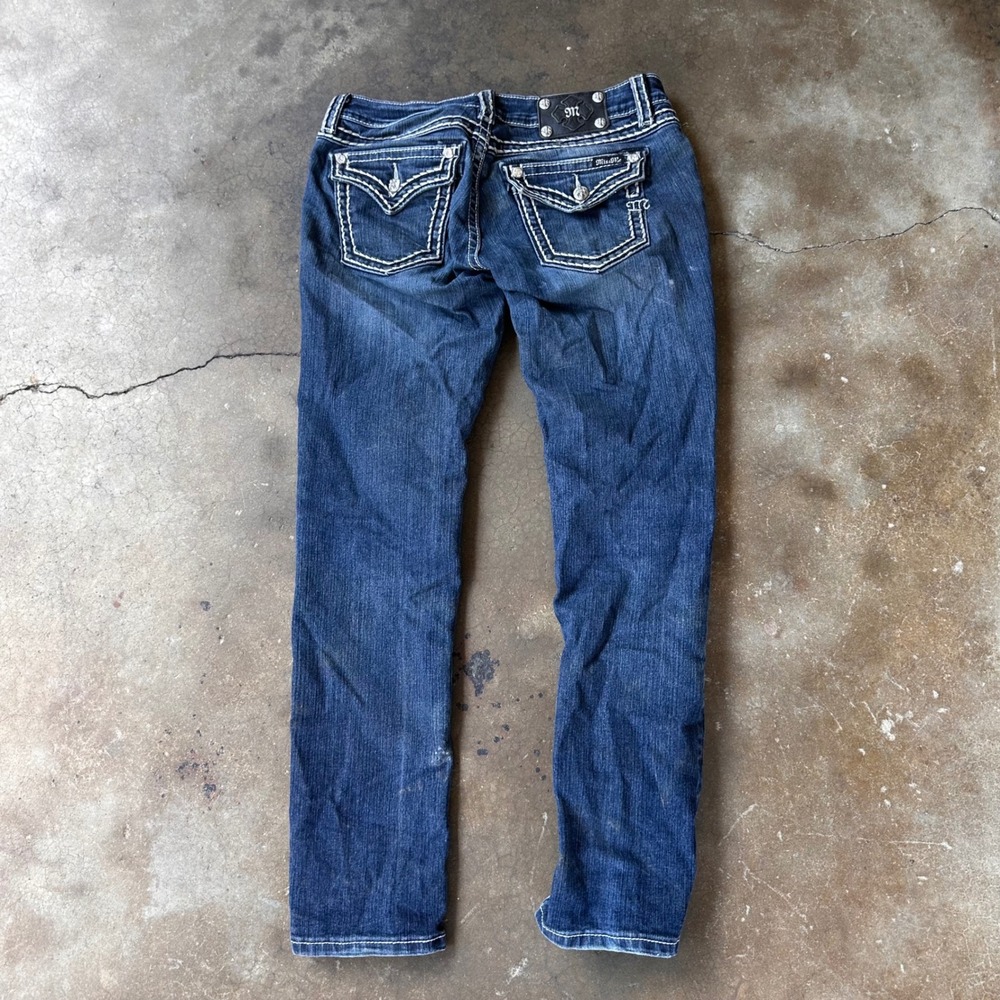 Miss Me Skinny Jeans Womens 31 Blue Good Embellished Flap Pocket JS5014S58